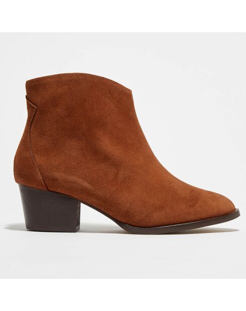 Bottines en Velours de Cuir Emma marron - Talon 5.5 cm