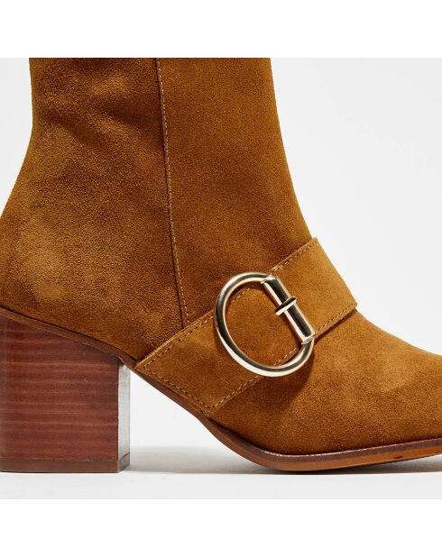 Bottines en Velours de Cuir Laly camel - Talon 6 cm