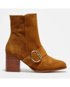 Bottines en Velours de Cuir Laly camel - Talon 6 cm