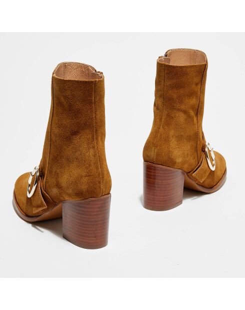 Bottines en Velours de Cuir Laly camel - Talon 6 cm