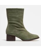 Bottines en Velours de Cuir Amelia vertes - Talon 5 cm