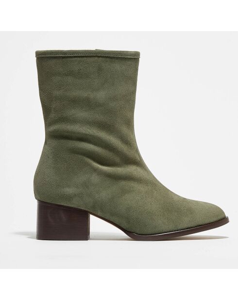 Bottines en Velours de Cuir Amelia vertes - Talon 5 cm