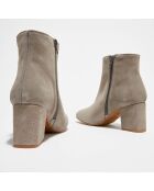 Bottines en Velours de Cuir Ines ivoire - Talon 6 cm