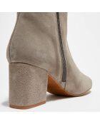 Bottines en Velours de Cuir Ines ivoire - Talon 6 cm