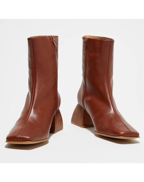 Bottines en Cuir Ania marron - Talon 6 cm