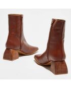 Bottines en Cuir Ania marron - Talon 6 cm