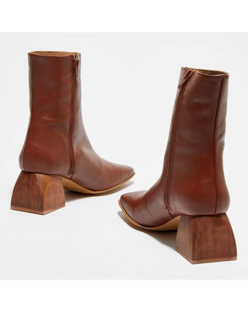 Bottines en Cuir Ania marron - Talon 6 cm