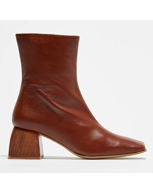 Bottines en Cuir Ania marron - Talon 6 cm