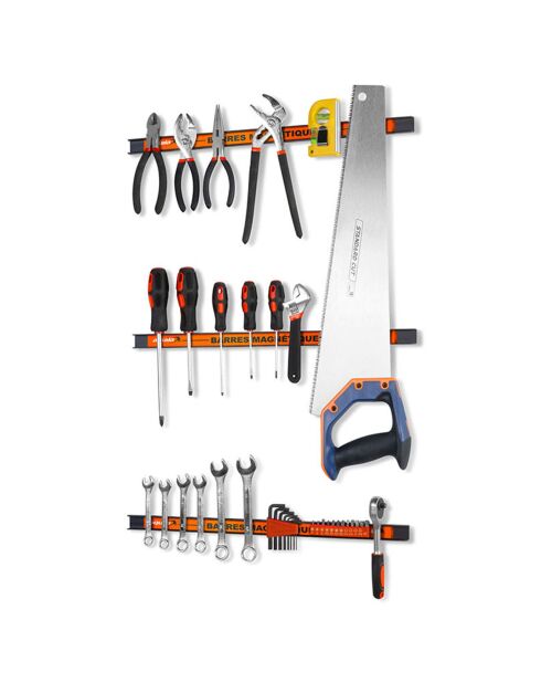 3 Barres magnétiques porte-outils multicolores - 46 cm