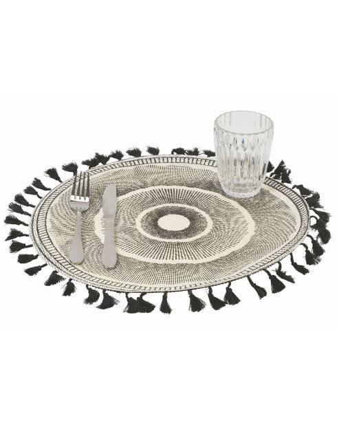 6 Sets de table en jute blanc/noir - D.38 cm