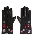 Gants tissés à broderie noirs