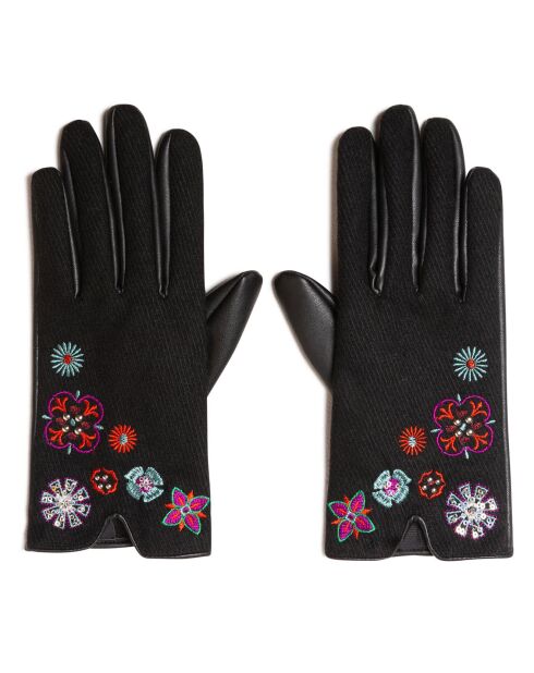 Gants tissés à broderie noirs