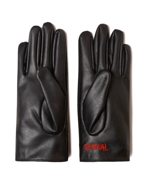 Gants tissés à broderie noirs