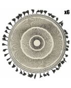 6 manteles individuales de yute blanco/negro - D.38 cm