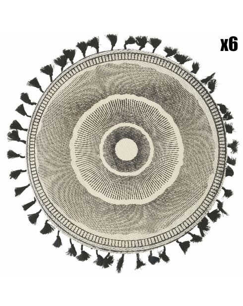6 Sets de table en jute blanc/noir - D.38 cm