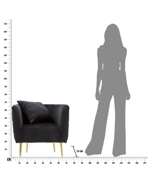 Fauteuil en velours Bucarest noir - 71x76x74 cm