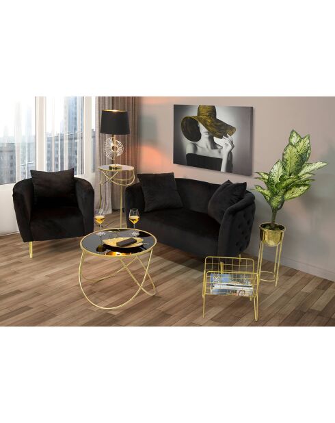 Fauteuil en velours Bucarest noir - 71x76x74 cm
