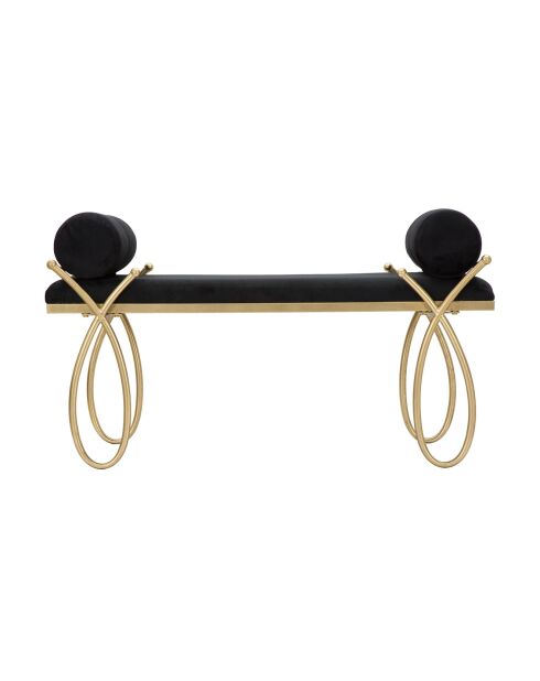 Banc en métal et velours noir/doré - 53x112.5x49 cm
