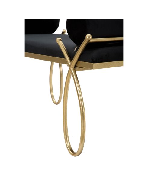 Banc en métal et velours noir/doré - 53x112.5x49 cm
