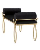 Banc en métal et velours noir/doré - 53x112.5x49 cm