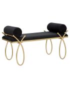 Banc en métal et velours noir/doré - 53x112.5x49 cm