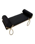 Banc en métal et velours noir/doré - 53x112.5x49 cm