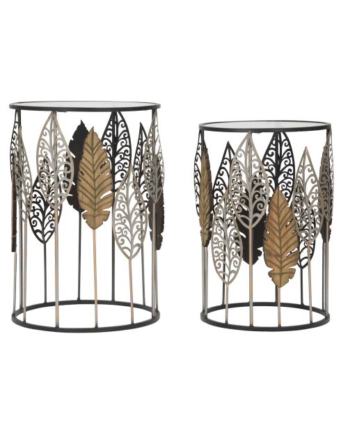 2 mesas redondas de metal multicolores