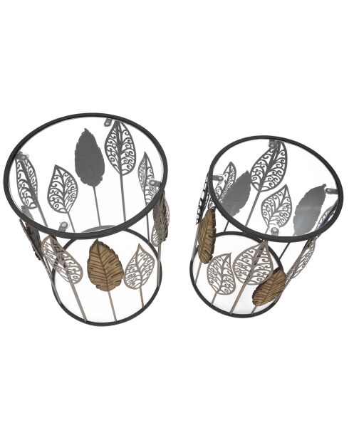 2 mesas redondas de metal multicolores