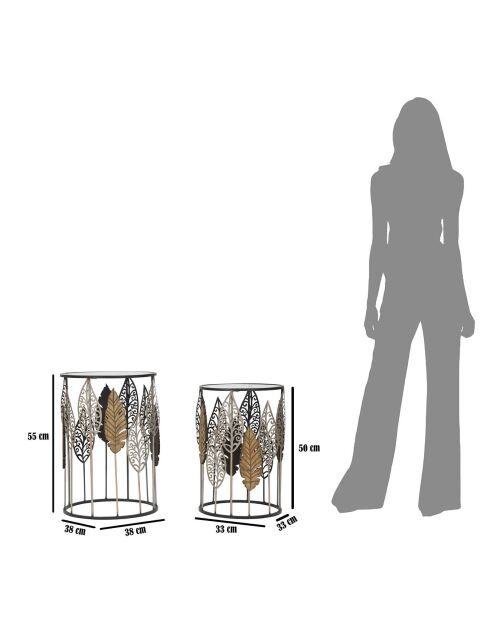 2 mesas redondas de metal multicolores