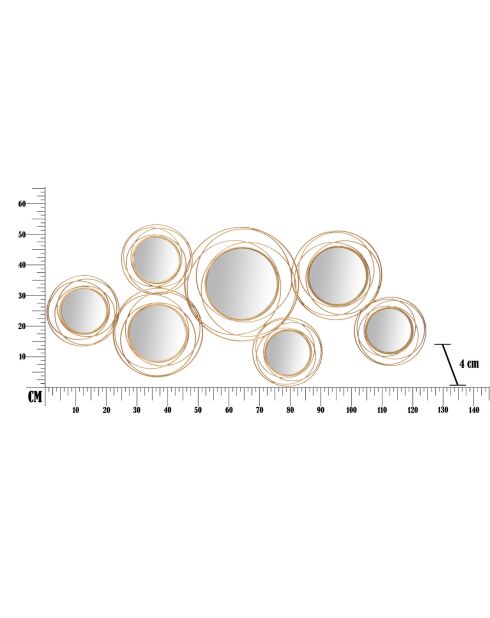 Décoration murale avec miroirs dorée - 53.5x124.5x4 cm