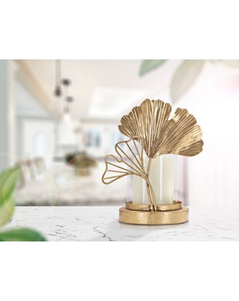 Portavelas en forma de hoja dorada - 21x17x12 cm