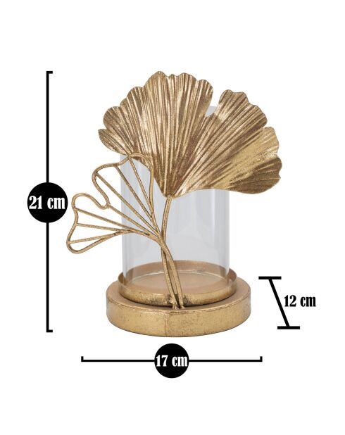 Portavelas en forma de hoja dorada - 21x17x12 cm