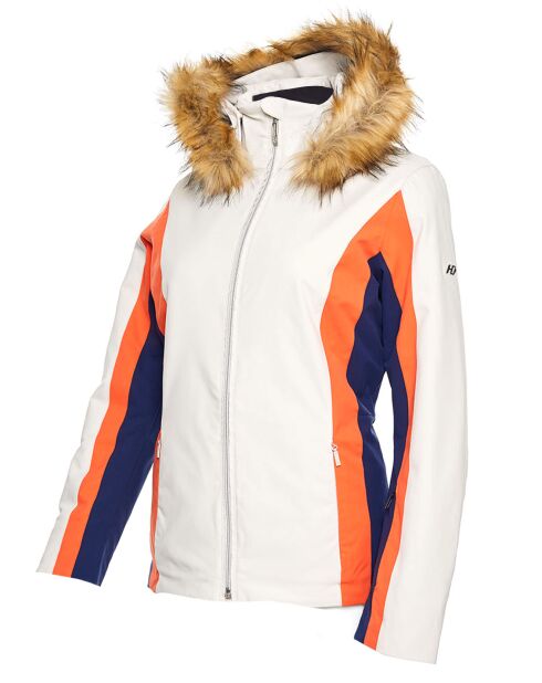 Veste de ski Sella fausse fourrure écru/orange