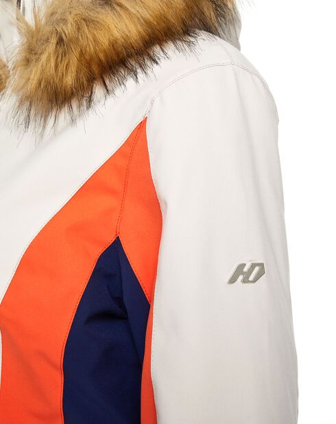 Veste de ski Sella fausse fourrure écru/orange
