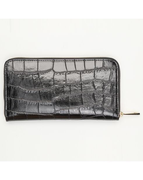 Portefeuille en Cuir Pely Croco noir - 19x11 cm