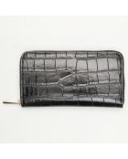 Portefeuille en Cuir Pely Croco noir - 19x11 cm
