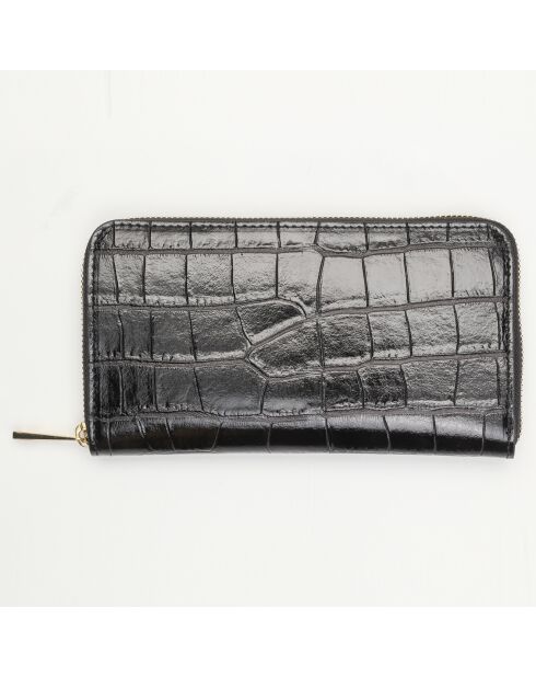 Portefeuille en Cuir Pely Croco noir - 19x11 cm