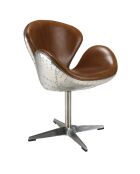 Fauteuil nevada vintage cuir et aluminium Gaston marron  - 68x62x89 cm