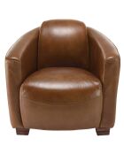 Fauteuil chicago vintage cuir et bois Gaston marron  - 71x82x68 cm