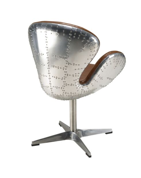 Fauteuil nevada vintage cuir et aluminium Gaston marron  - 68x62x89 cm