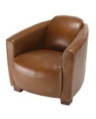 Fauteuil chicago vintage cuir et bois Gaston marron  - 71x82x68 cm