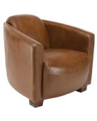 Fauteuil chicago vintage cuir et bois Gaston marron  - 71x82x68 cm