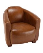 Fauteuil chicago vintage cuir et bois Gaston marron  - 71x82x68 cm