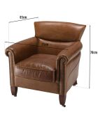 Fauteuil verone vintage cuir pieds bois avec roulettes  Gaston marron  - 73x83x78 cm