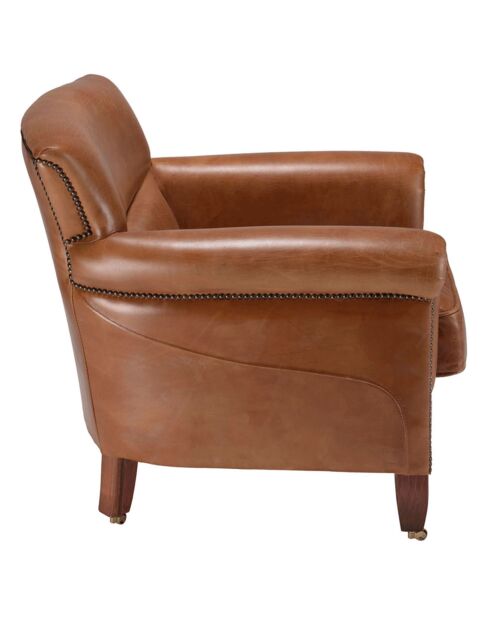 Fauteuil verone vintage cuir pieds bois avec roulettes  Gaston marron  - 73x83x78 cm