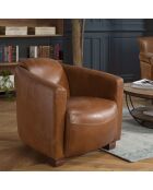 Fauteuil chicago vintage cuir et bois Gaston marron  - 71x82x68 cm