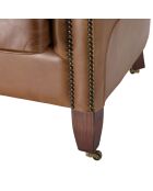 Fauteuil verone vintage cuir pieds bois avec roulettes  Gaston marron  - 73x83x78 cm