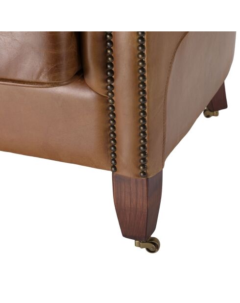 Fauteuil verone vintage cuir pieds bois avec roulettes  Gaston marron  - 73x83x78 cm