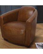 Fauteuil chicago vintage cuir et bois Gaston marron  - 71x82x68 cm