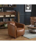 Fauteuil chicago vintage cuir et bois Gaston marron  - 71x82x68 cm